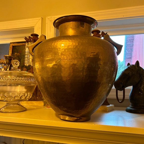 Vintage Accents Vintage Hammered Brass Large Urn Vase Asian Decor